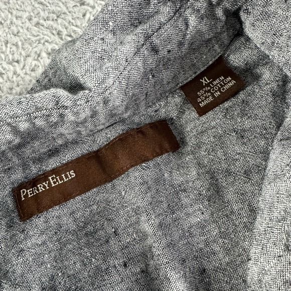 Perry Ellis Linen Blend Shirt Mens XL Gray Button Up Long Sleeve Lightweight - Picture 4 of 9